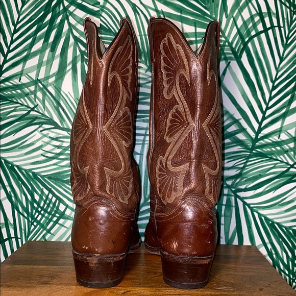 Vintage Dan Post Brown Leather Cowboy Boots Men’s 8.5 EW USA - Picture 5 of 12